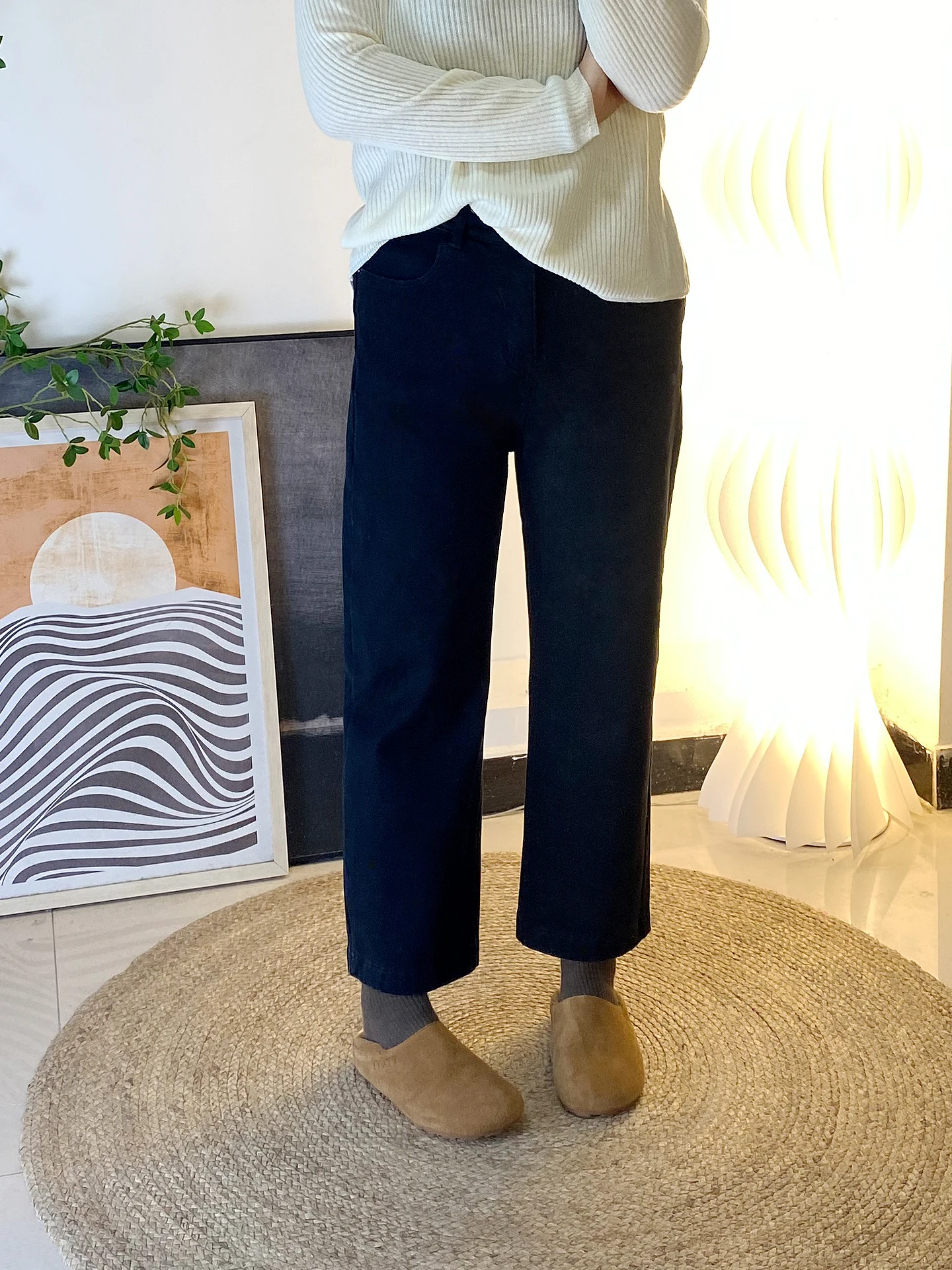 

Утягивающие свободные прямые джинсы большого размера с высокой талией, хлопковые эластичные джинсы, женские большие размеры 200 Pou Nine-Tenths Breadsti...