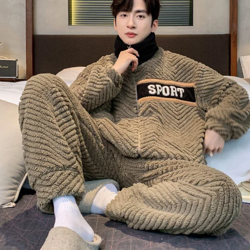 رجل الملابس الشتوية Y2K منامة الرجال ملابس الخريف الشباب لباس غير رسمي ملابس الحمام الفانيلا نمط جديد موضة 2 قطعة/المجموعة Homewear #3