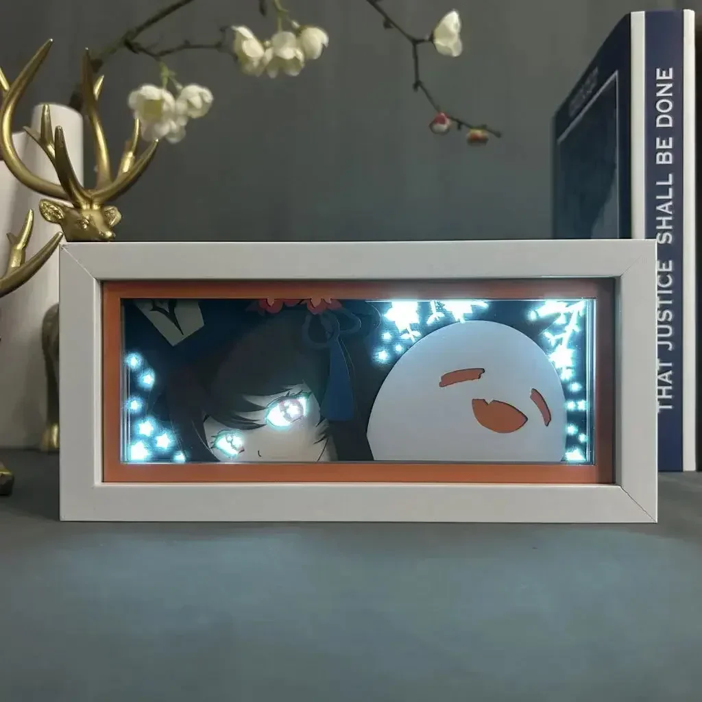 Lampu Led 3D Anime Genshin lampu benturan Ganyu Xiao lampu malam Laser Kertas ukir lampu meja dekorasi kamar tidur untuk pesta dan hadiah