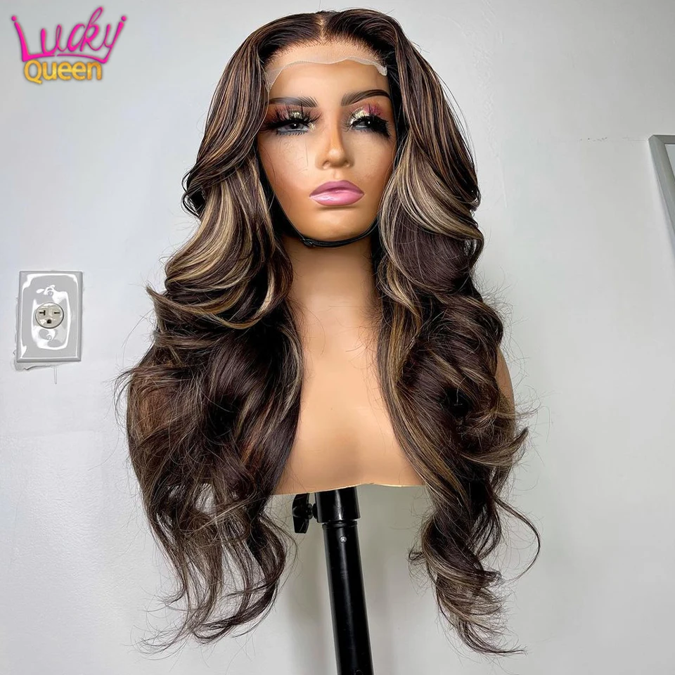 

13x6 180 Density Highlight Lace Front Wigs Human Hair Body Wave 13x4 P4/27 Lace Frontal Wigs Remy Hair For Women Transparent