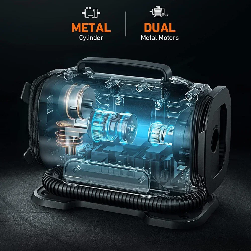 Dual Power Car Air Compressor Portable 110V-230V Air Car Compressor Inflator Pump Tire Inflator for Car Boat Bicycle Mattress