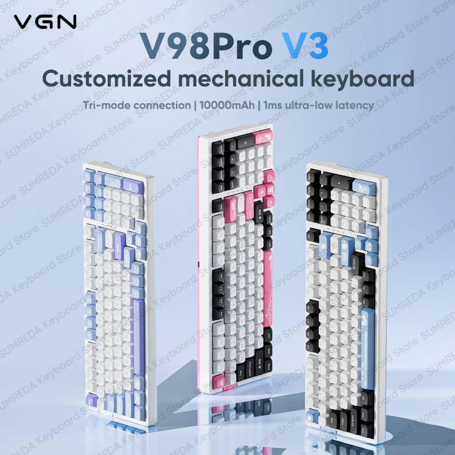 

VGN V98Pro V3 Беспроводная игровая механическая клавиатура 98% раскладки 10000 мАч 1K Прокладка с возможностью горячей замены RGB BT 2,4G Проводная геймерская клавиатура Esprts
