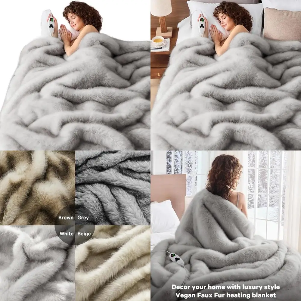 

Luxury Twin Size 60x80 Faux Fur Electric Blanket with 10 Heat Settings and 8-Hour Auto-Off for Cozy Winter Nights