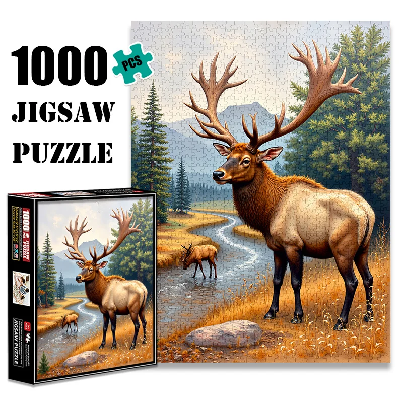 

1000pcs Puzzle - Majestic Elk in Nature Scene, High-Quality Paper Jigsaw for Adults, Family Fun & Brain Challenge | DIY Decora