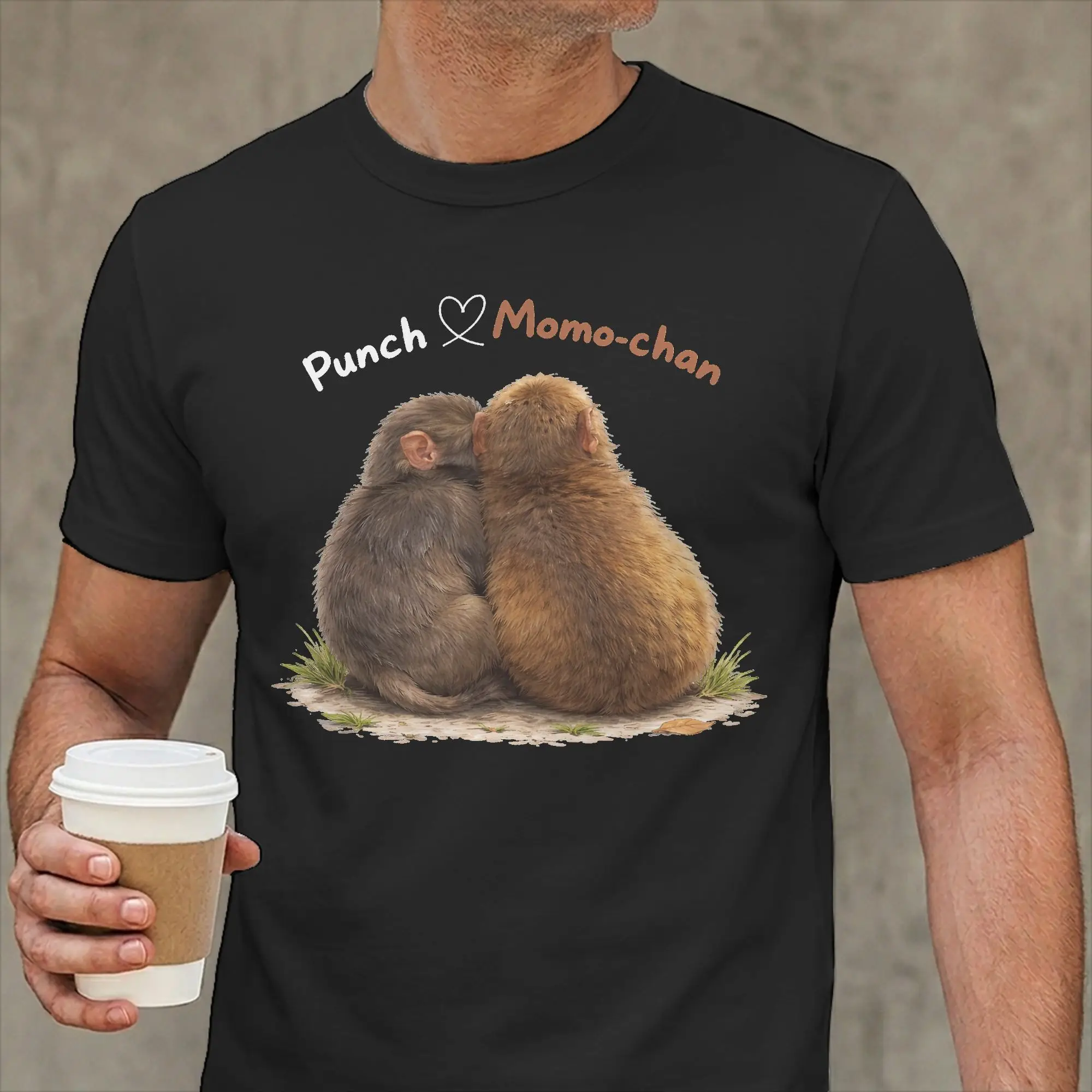 Punch Momo Chan Cute Monkey Love Art T Shirt Men 100% Cotton Casual T-Shirt Crewneck  Tee Shirt Short Sleeve Clothing Graphic