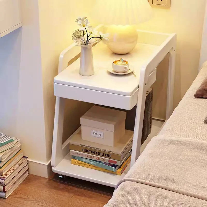 Movable side table, solid wood wheeled coffee table, simple bedside cart, shelf, sofa side cabinet, tea cabinet
