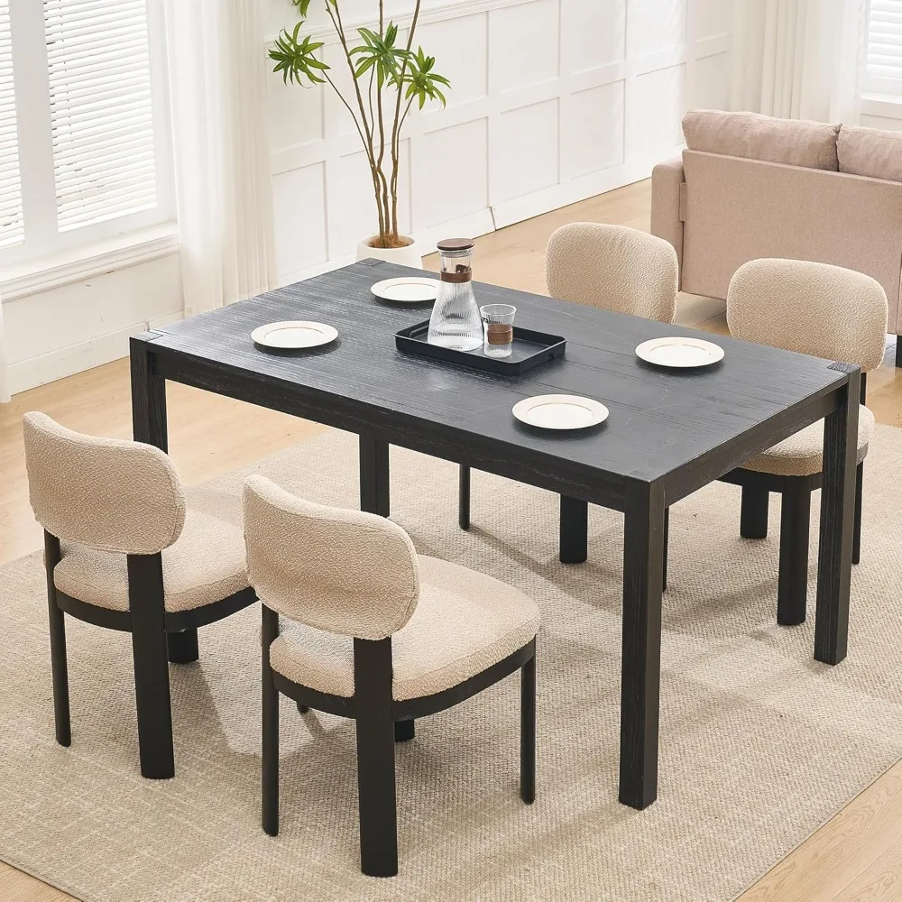 Набор из 2 обеденных стульев, кухонный стул с обивкой Тедди, изогнутой спинкой и ножками из массива дерева, боковые стулья для фермерского дома