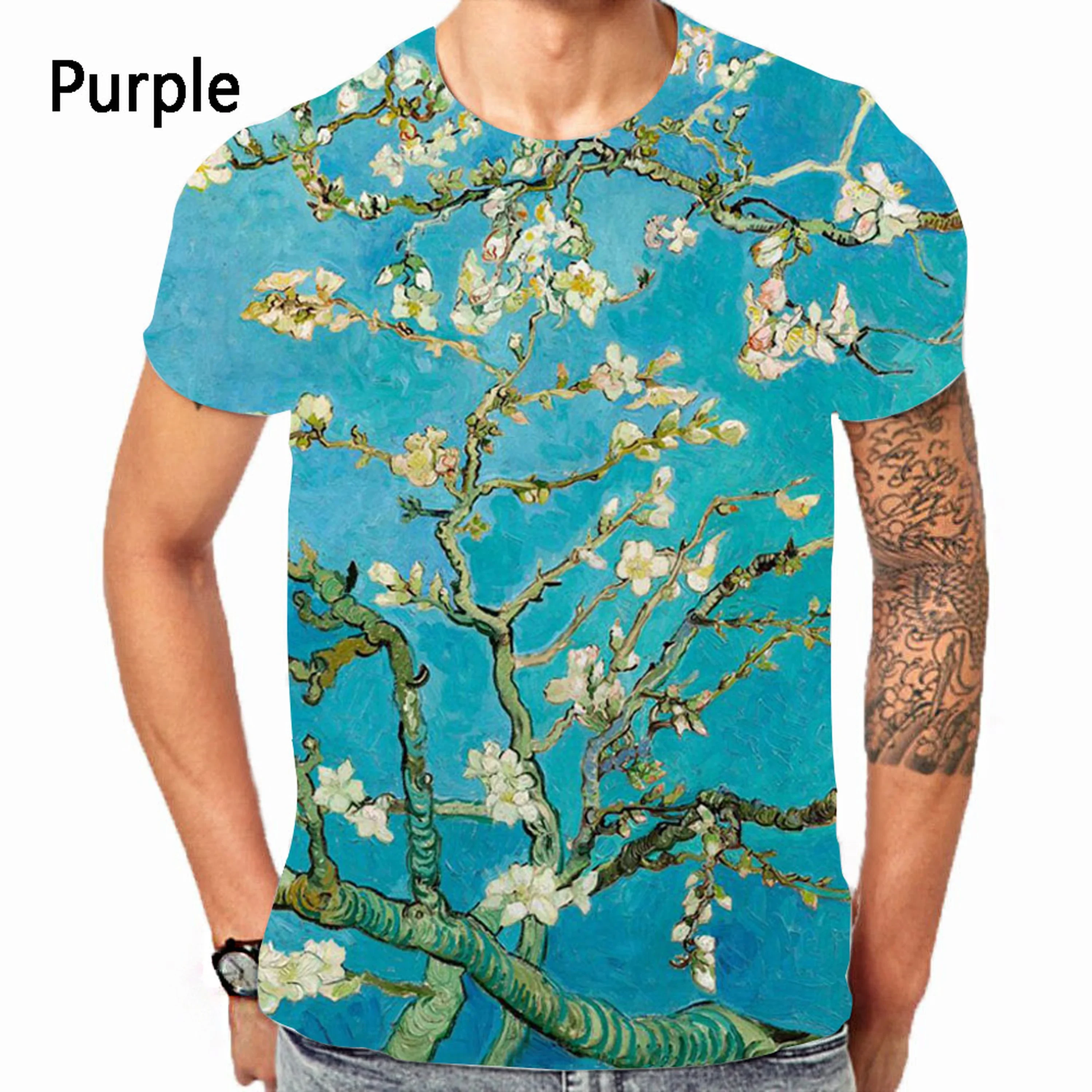 2024 Summer 3d Printed Vincent Van Gogh Pattern Men\'s T-shirt Comfortable Breathable Fashion Casual Plus Size Loose Top 6xl