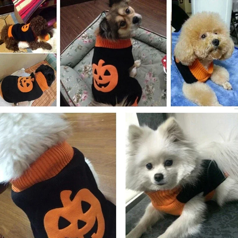 Halloween Dog Sweater Costume Skull Pumpkin Holiday Clothes Chihuahua Teddy for Small Medium Large Dog Cat Autumn Winter Warm