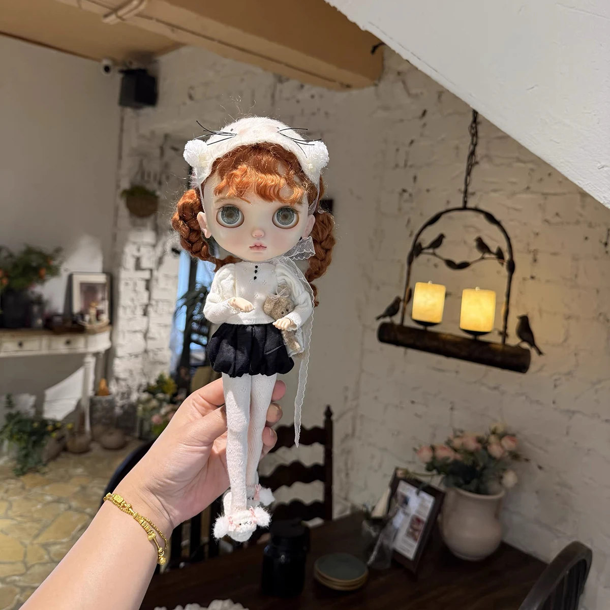 ICY DBS ブライス人形服かわいい猫ヘッドドレス + ファッションニットトップ + ショートスカート + 白い靴下セット 19 関節 OB24 アゾン人形ドレスアップ