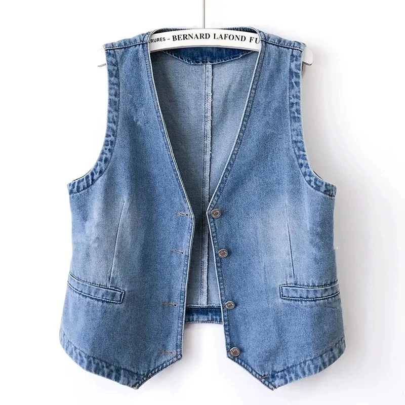 

2024 New Summer Women Denim Vest Jeans Jacket Sleeveless Loose Short Coat Waistcoats Streetwear Korean Outerwear Female