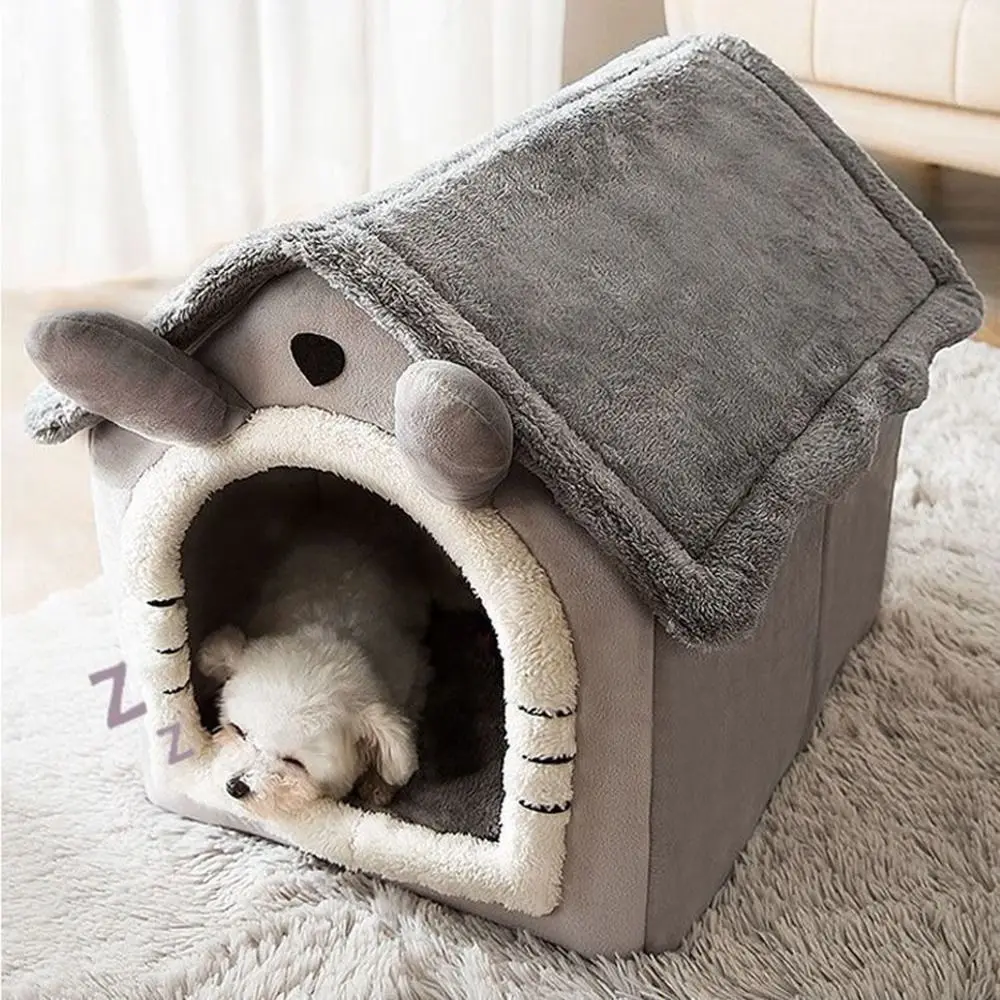 Pet Cat Bed Cat Dog House Puppy Bed Kitten Nest Winter Warm Closed Plus Velvet Soft Grey Pet Warm House