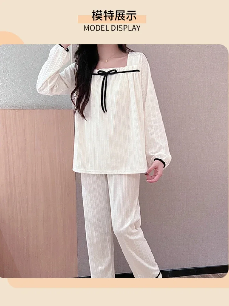 120KG Plus Size Cotton Autumn Pajamas set Women\'s Long-sleeved Shirt and Trousers Loungewear Set Large Size Casual Home Wear Set