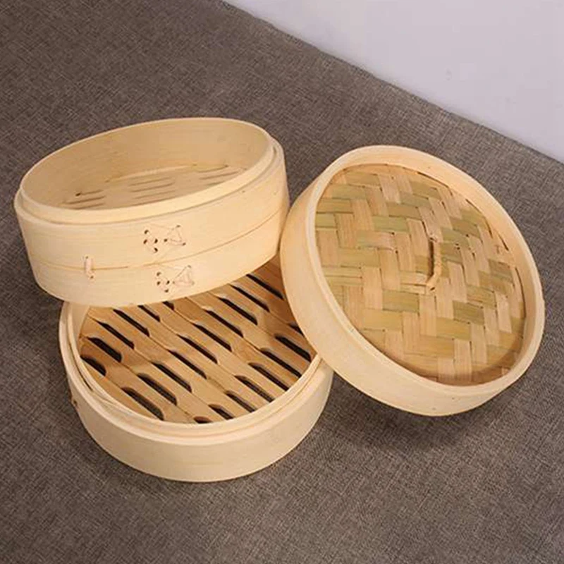 6 Piece Set - Bamboo Steamer Basket - Dumpling & Bun Steamer - Great For Cooking, Buns, Dim Sum, Vegetables, Fish