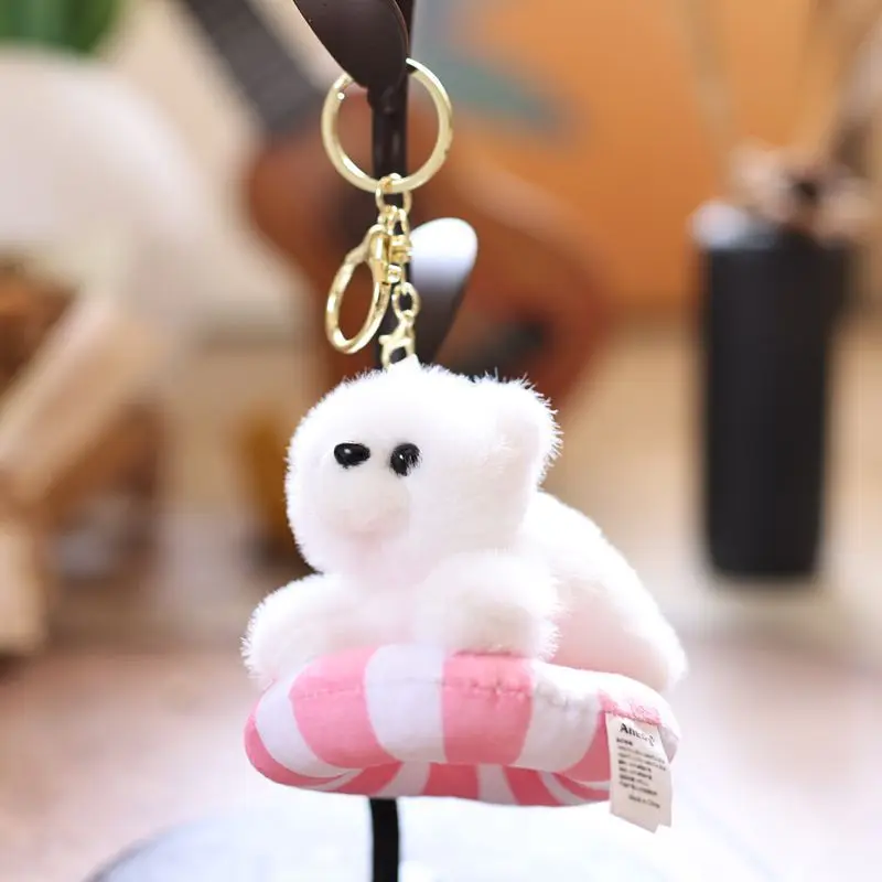 14CM Swimming Circle Marine Animal Penguin Dolphin Doll Keychain Pendant Backpack Hangings Decoration Children Plush Stuffed Toy