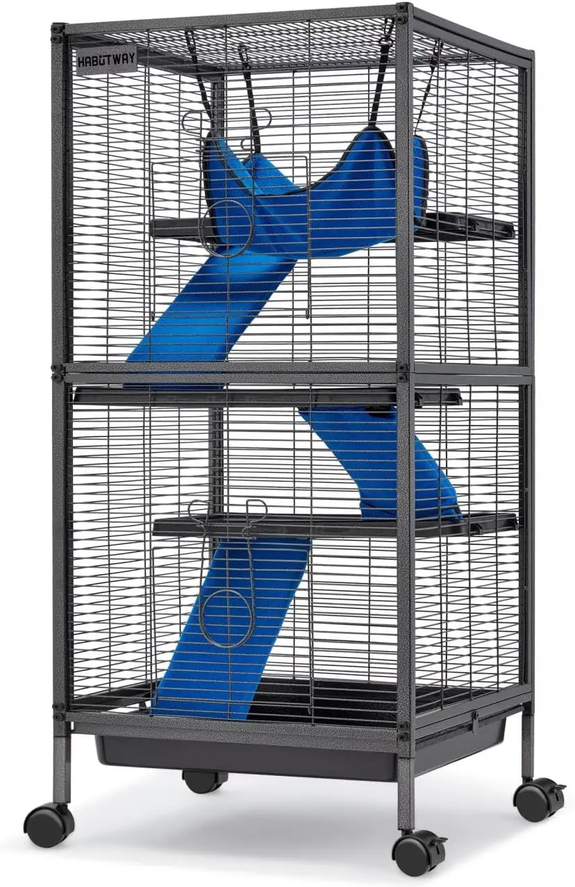 

45''H Metal Small Animal Cages, Rolling Chinchilla Cage with Removable Ramps, Lagre Cage for Chinchillas/Guinea Pigs/Rabbit, Fer