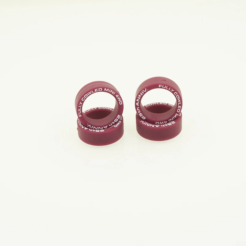 home made Tamiya mini 4wd car racing low friction maroon tryes lettering 4pcs 95208/92387/92140