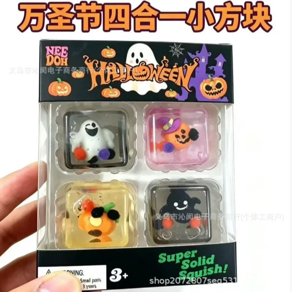 Christmas four-grid Halloween squishy stress relief toy, maltose boxed slow-rebound squish toy