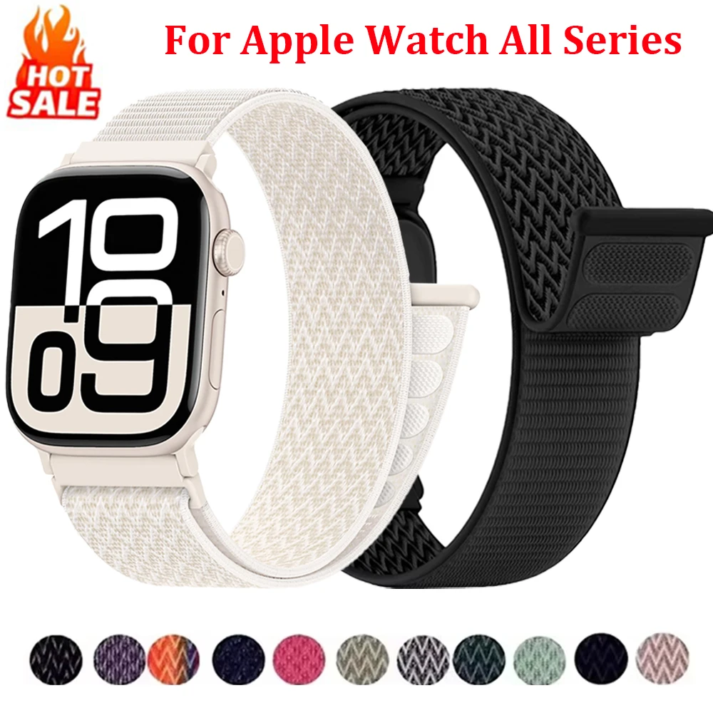 Patterned Nylon Loop Strap for Apple watch Bands SE 44mm 40mm 46mm 42mm 41 45mm 49mm Bracelet Correa iwatch 11 10 9 8 7 Ultra3 2