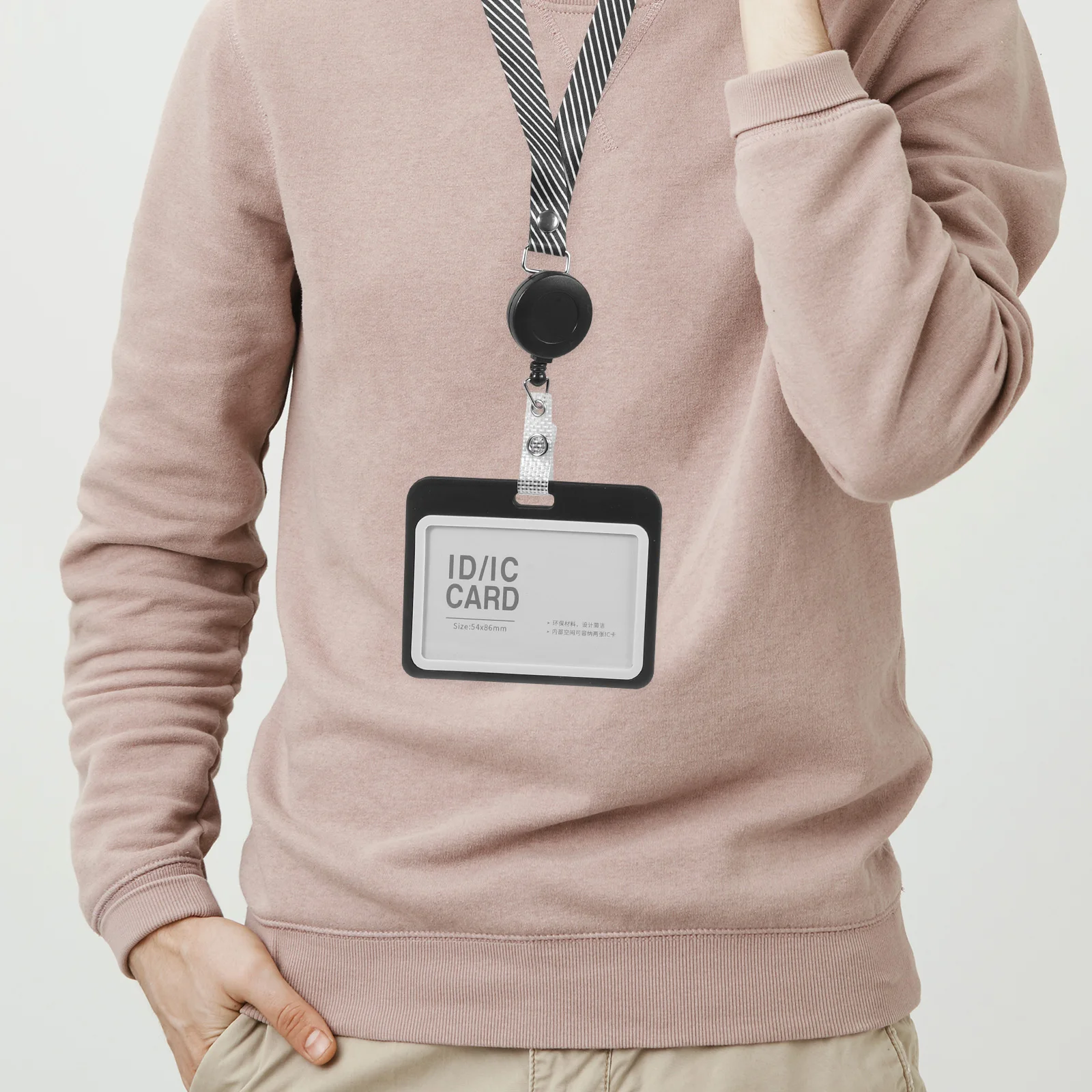 

10 Sets Easy-pull Button Badge Lanyard Card Holder with Pin Clear Holders Lanyards for Id Visitor Sleeves Cover