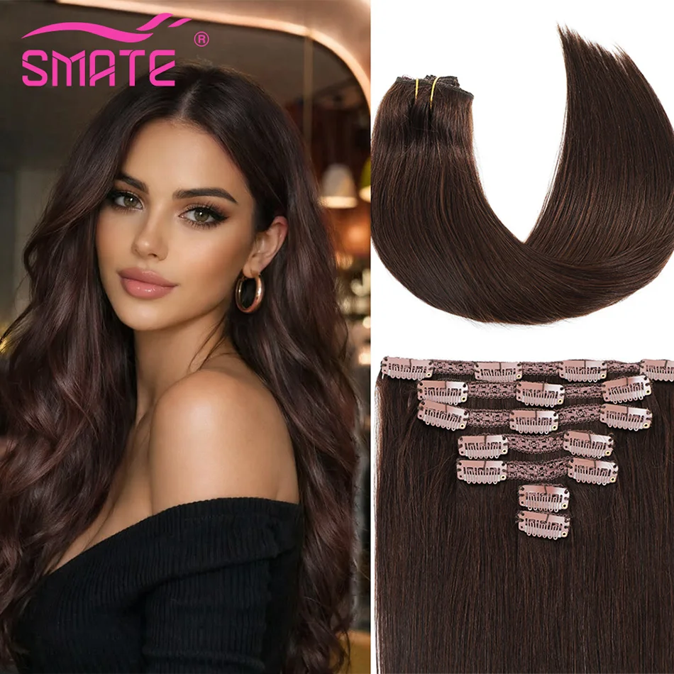 

Накладные волосы SMATE Clip In, 100% натуральные человеческие волосы, прямые, бразильские, 7 штук, 80-140 г, натуральные, мягкие, гладкие, без спутывания, невидимые.