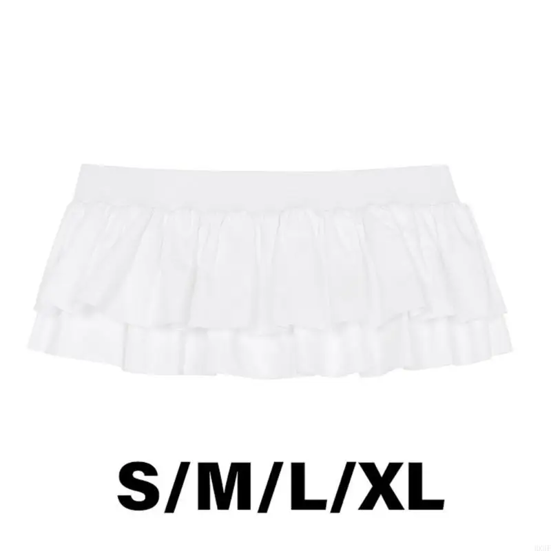 HX6F vrouwen gelaagd elastische hoge taille korte schort rok geplooide ruches overskirt