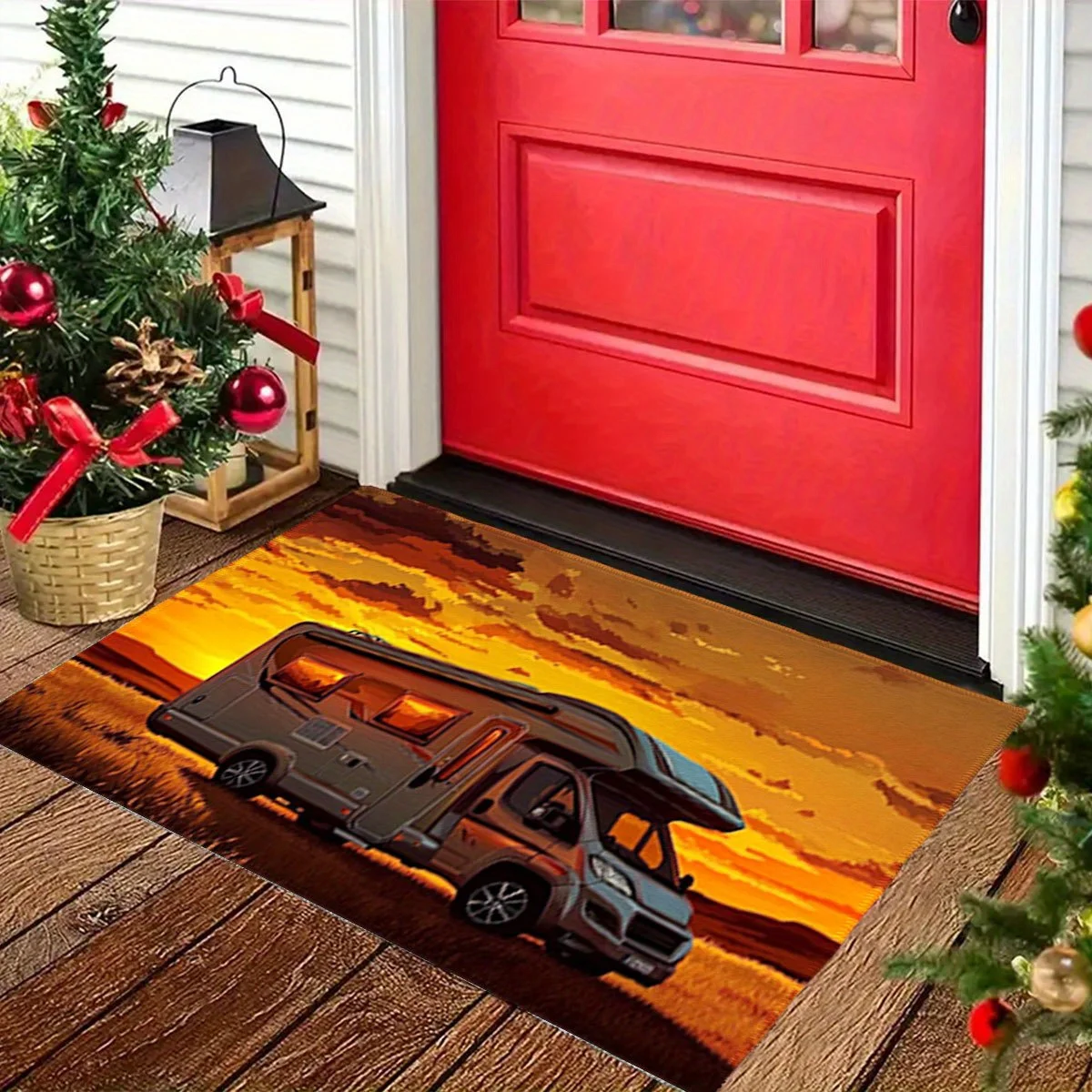 Durable Car Sunset Doormat Outdoor Entrance Mat Welcome Rug Jeep Adventure Vehicle Design for Front Door Home Decorations