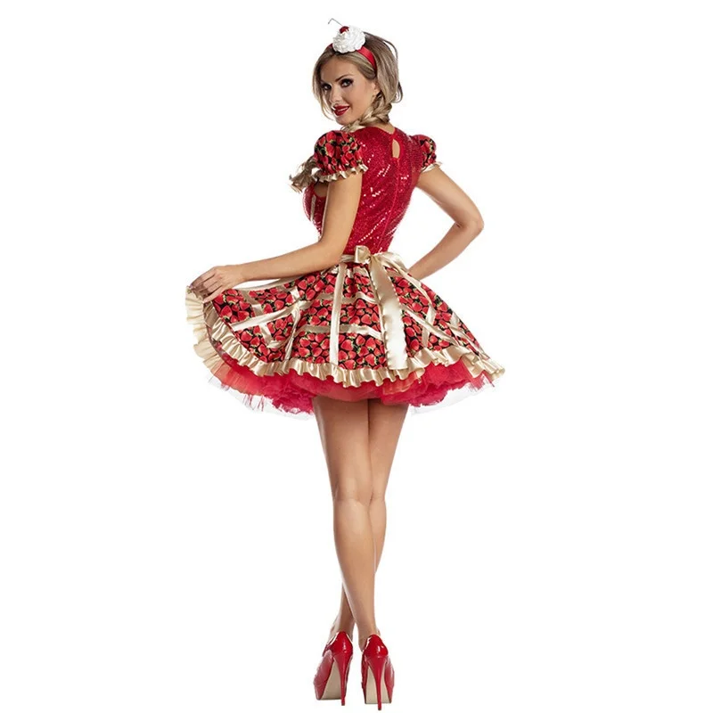 Nuevo disfraz de Halloween con corazón rojo para mujer, disfraz de reina con corazón de cereza, disfraz tradicional chino de verano para mujer