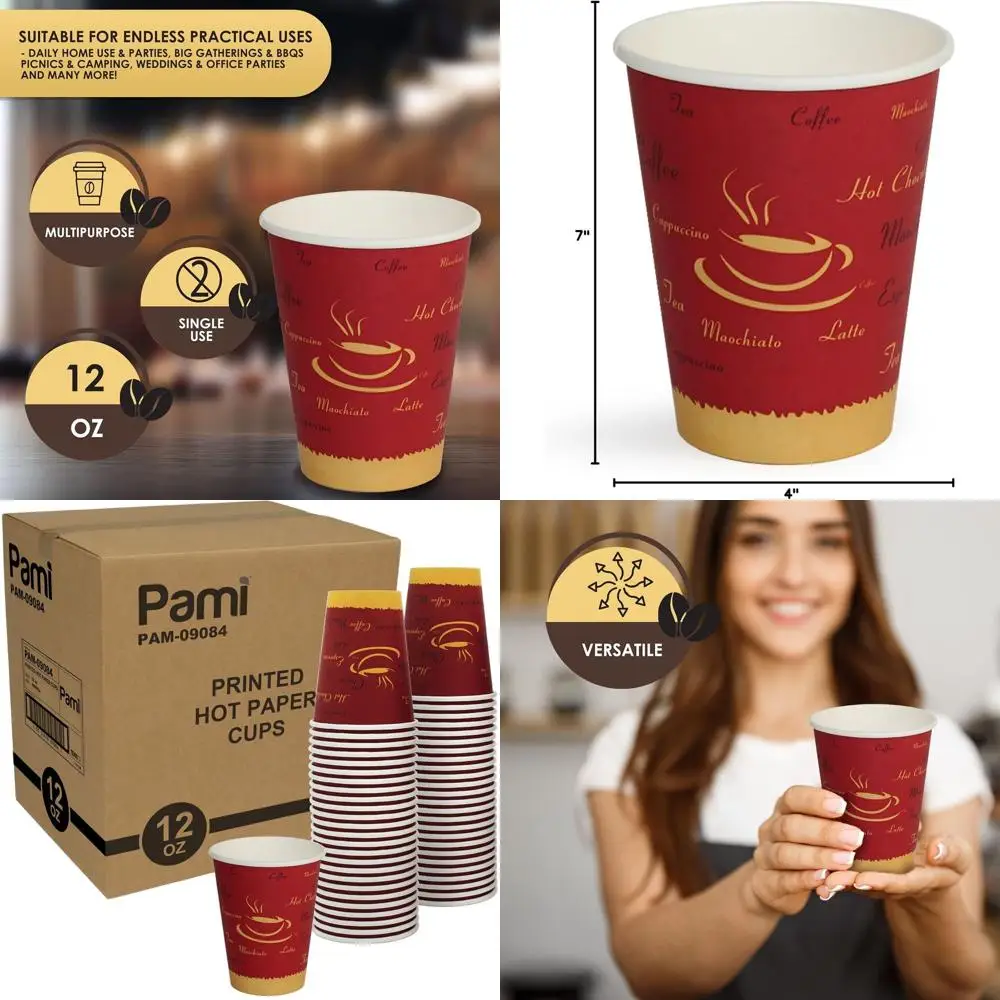 

Reusable 12oz Paper Cups for Hot Beverages - Takeaway Cups for Espresso, Cappuccino, Tea (1000)