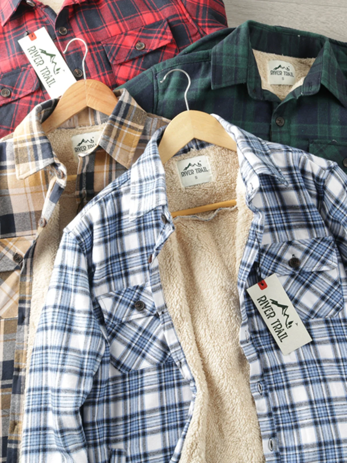 

Waed Fce Cotton Plaid irt Thiened Lamb Velvet Casual irt American Sle Мужские винтажные фланелевые длинные свеки...