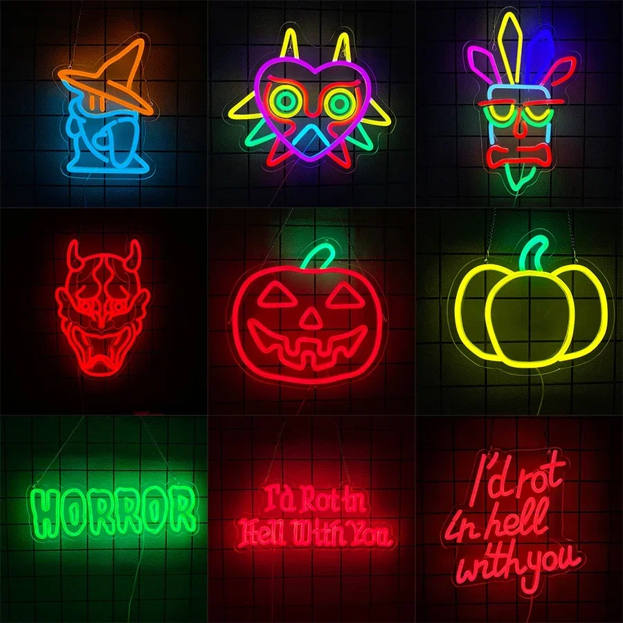 

Neon Sign for Home Decor for Room Decoration Window Indoor Pumpkin Lights Halloween Party Fall With You I’d Wall Rot Accessories
