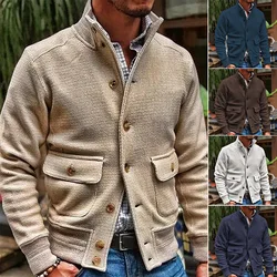 American Top Quality Autumn Winter New Men's Jacket Pocket Slim Fit Stand Collar Jacket Men Solid Cotton Thick Warm Sweater