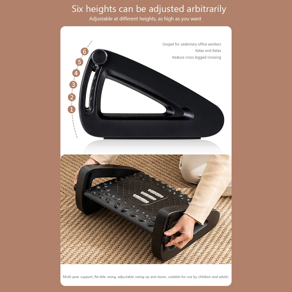 

Office Footrest Adjustable Ergonomic Footrest Stool with Rollers Plastic Footrest Stool Comfortable Massage Pad for Home Office
