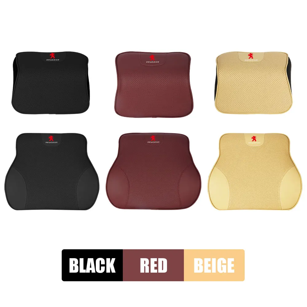 Auto Badge Memory Foam Car Lumbar Cushion Backrest Headrest Interior Accesories For PEUGEOT 206 208 3008 308 207 508 107 307 408