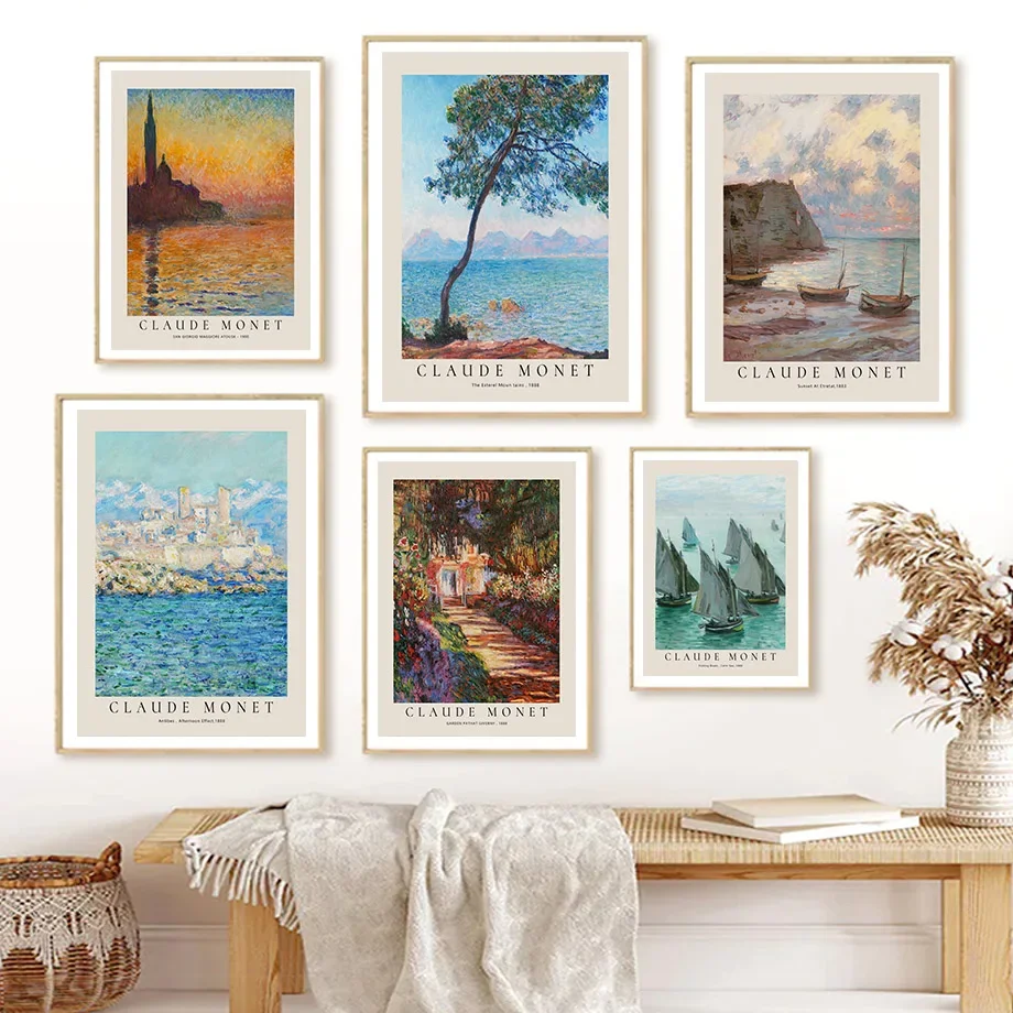 French Painter Claude Monet Exhibition Wall Art Retro Poster Pictures Living Room Home Decoration Canvas Prints Canvas Artwork