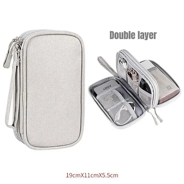 1Pc NEW Travel Organizer Bag Cable Storage Organizers Pouch Carry Case Portable Waterproof Double Layers Storage Bags Cable Cord 6