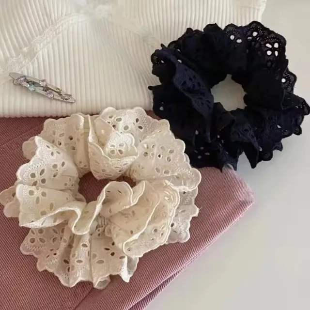 Elegant French Lace Hollow Wide Scrunchie Hair Band For Women Girls Sweet Hair Ornament Rubber Band Fashion Hair Accessories Elegant French Lace Hollow Wide Scrunchie Hair Band For Women Girls Sweet Hair Ornament Rubber Band Fashion Hair Accessories