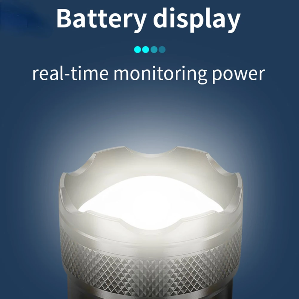 Легкий портативный фонарик с телескопическим зумом и дисплеем мощности Type-C, освещение дальнего радиуса действия для кемпинга и рыбалки