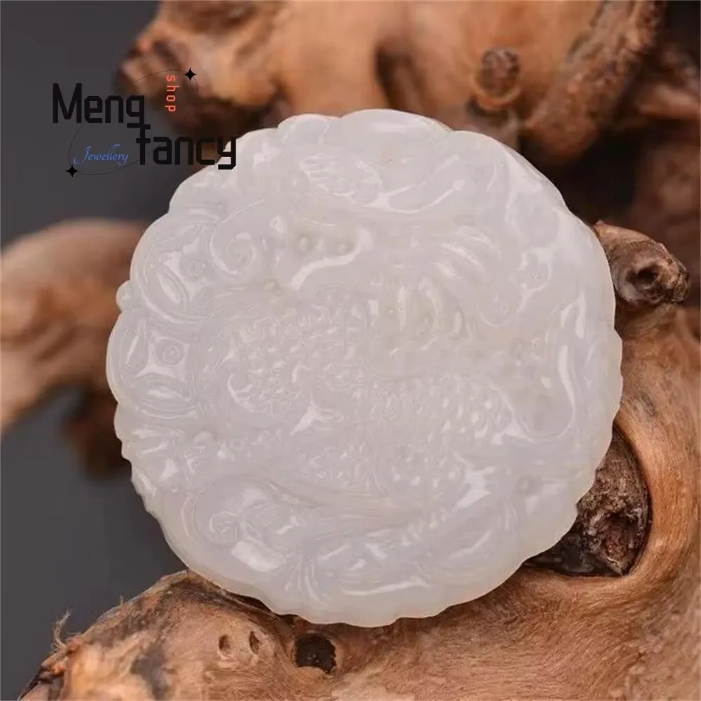 Natural Afghan White Jade Unicorn Send Wealth Auspicious Round Shaped Pendant Simple Exquisite High-grade Luxury Fashion Jewelry