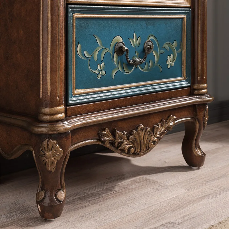 خزانة ذات أدراج من الخشب الصلب منحوتة على الطراز القديم وخزانة جانبية للتلفزيون القديم وخزانة تخزين لغرفة النوم #4