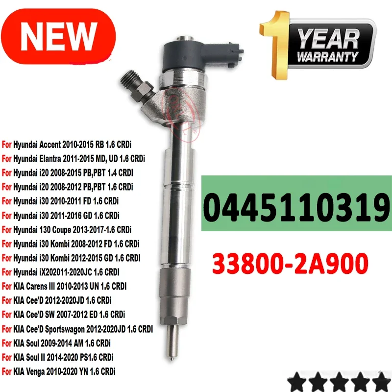 

Diesel Fuel Injector 338002A900 0445110319 0 445 110 319 33800-2A900 For Hyundai Accent i20 i30 KIA Soul Cee'D 1.6 CRDi