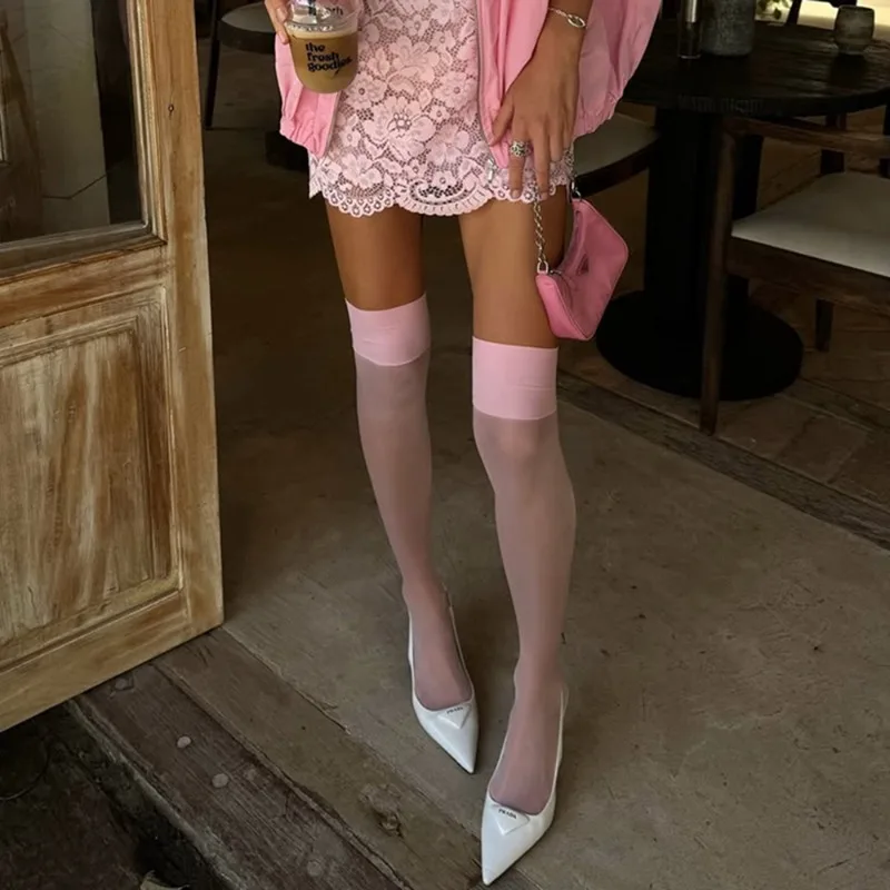 Talenza Women Sexy Stockings Erotic Slightly Shine Silky Hosiery Wide Tube Over Knee Long Socks Transparent Thigh High Stocking