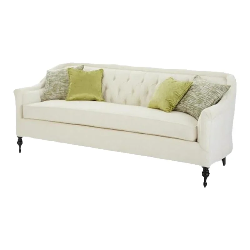 

Modern fabric buckle three-person sofa Nordic light luxury cream white velvet size model house