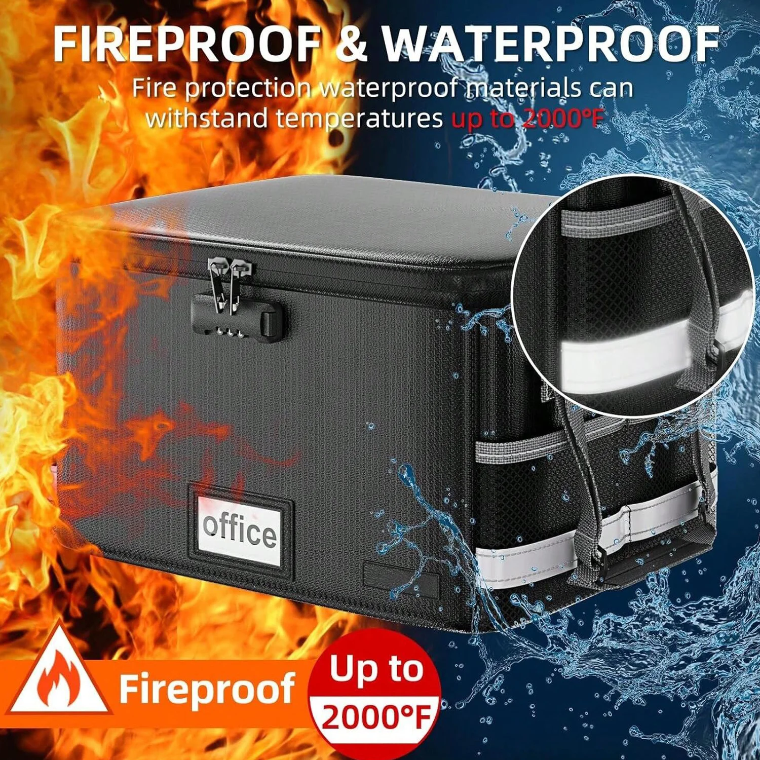 

Fireproof & Waterproof File Box - Secure Locking, Anti-Static, Collapsible, Portable With Adjustable Handle - Ideal For Home Off