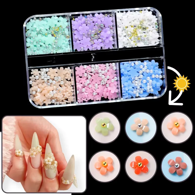 Flower Heart Bow Nail Art Rhinestones Decoration UV Sunlight Color Change Light Sensitive Colors Changing 3D DIY Nail Supplies