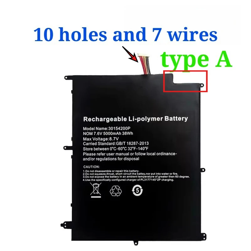 New 30154200P 7.6V 5000mAh 38Wh Laptop Battery for Jumper Teclast F7 F7 Pro F7 Plus Viadimira Nazora 19C 31154200 Replacement