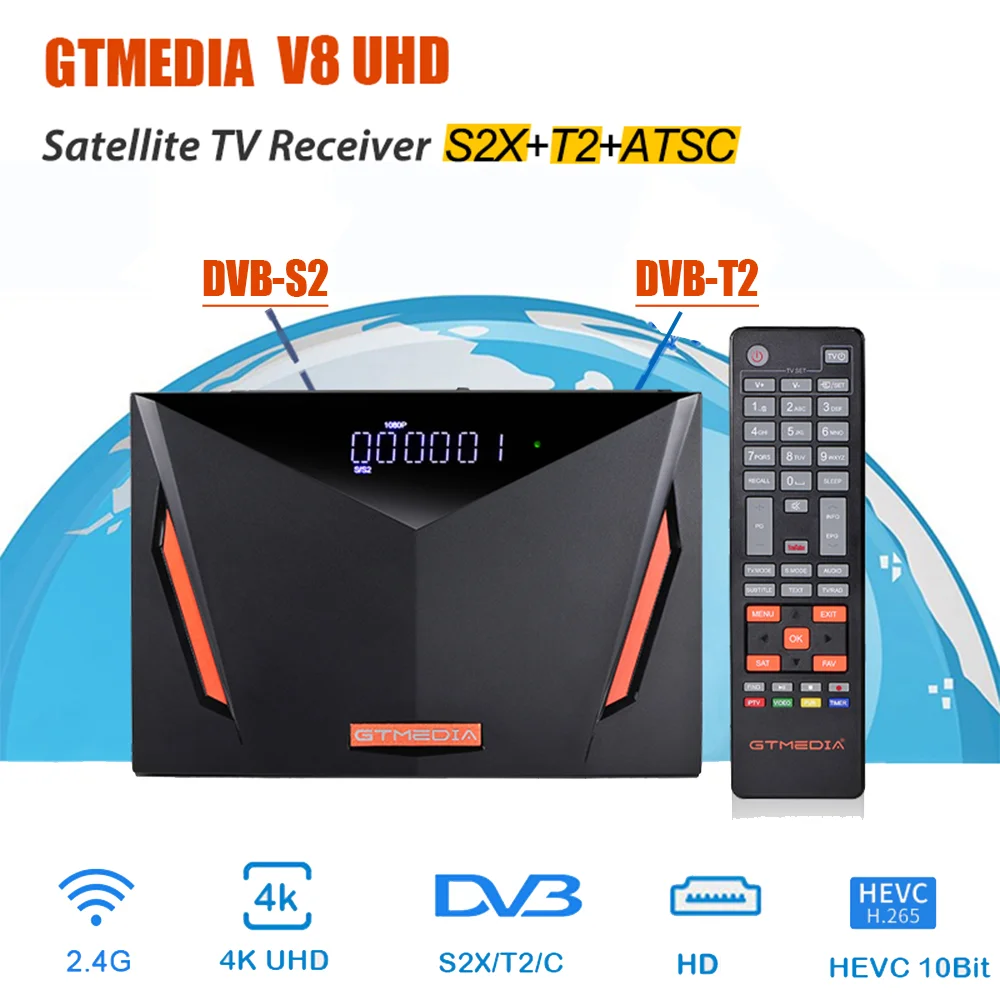 Gtmedia V8 UHD 4k satellite receiver DVB S2 Builting wifi support H.265 DDVB-S/S2X+T/T2/Cable/ATSC-C/ISDBT VS V8X v8 turbo v7