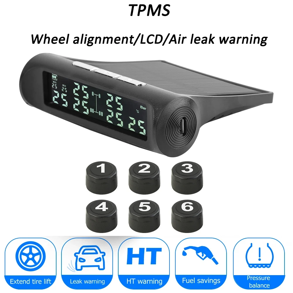 

8bar Solar TPMS, Solar Powered 6-Wheel TPMS: Accurate Tire Pressure Monitor with LCD Display for Trucks and RVs