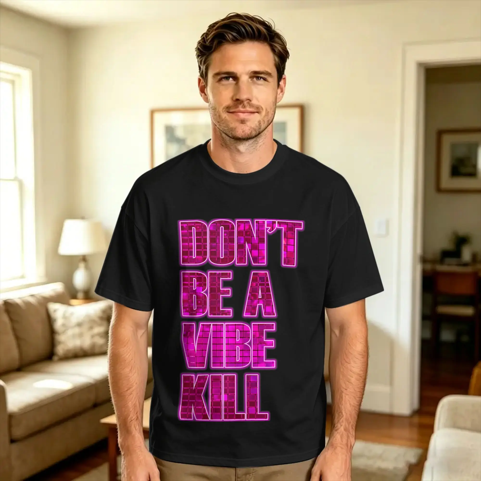 Harajuku T-Shirt Summer Don’t Be A Vibe Kill Inappropriate Funny Retro Quote Trending T-Shirts  100 Cotton Tshirt for Men