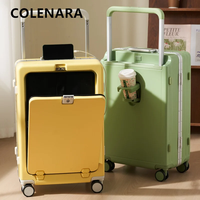 COLENARA Aluminum Frame Suitcase ABS+PC Boarding Case Front Opening Trolley Case 20